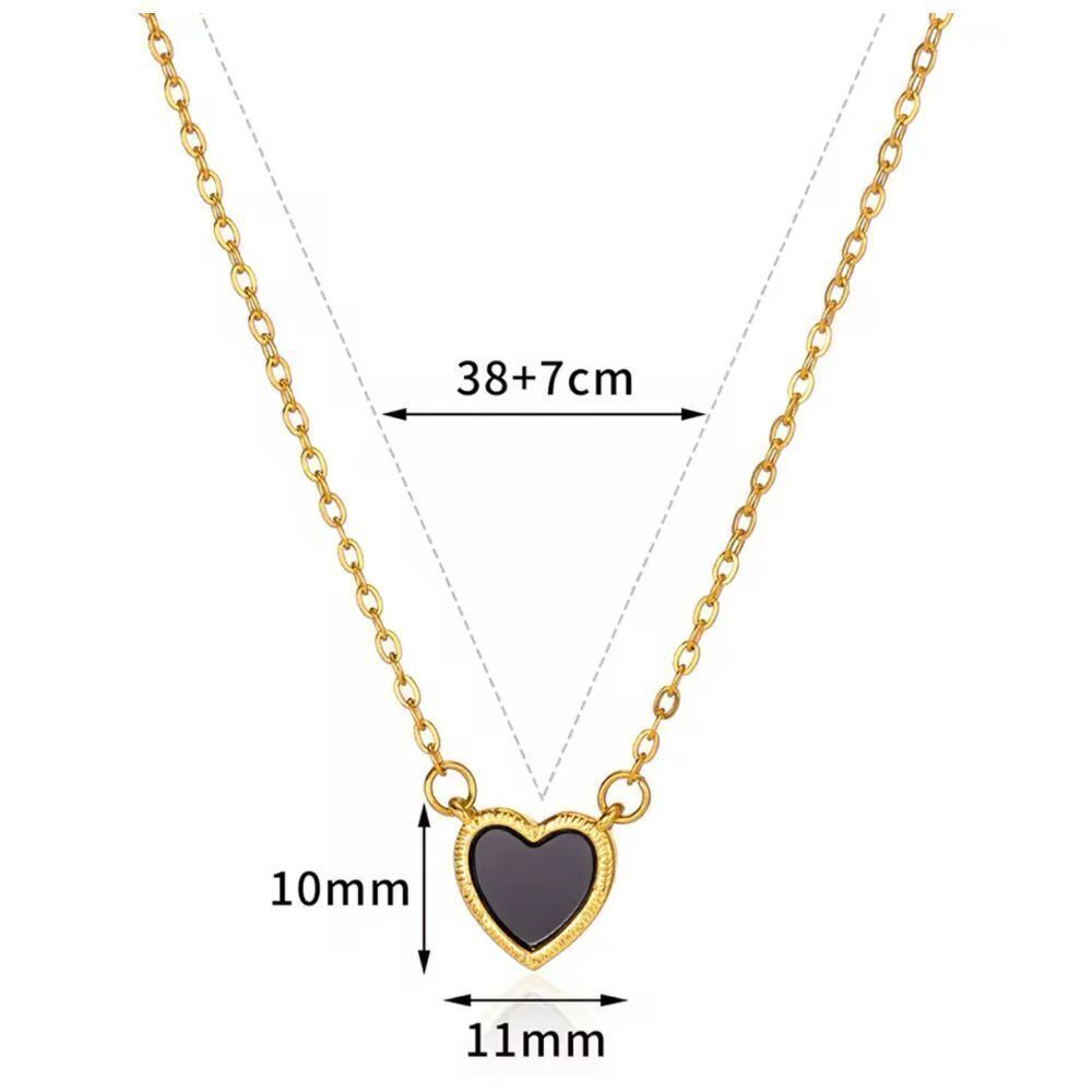 Dainty Gold Heart Pendant Necklace Black Enamel Chain Minimalist Jewelry 38+7cm - Picture 2 of 3